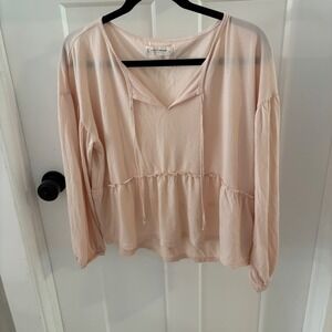 Lucky‎ Brand Pink Long Sleeve Peasant Top Blouse Flowy Lightweight Size Medium